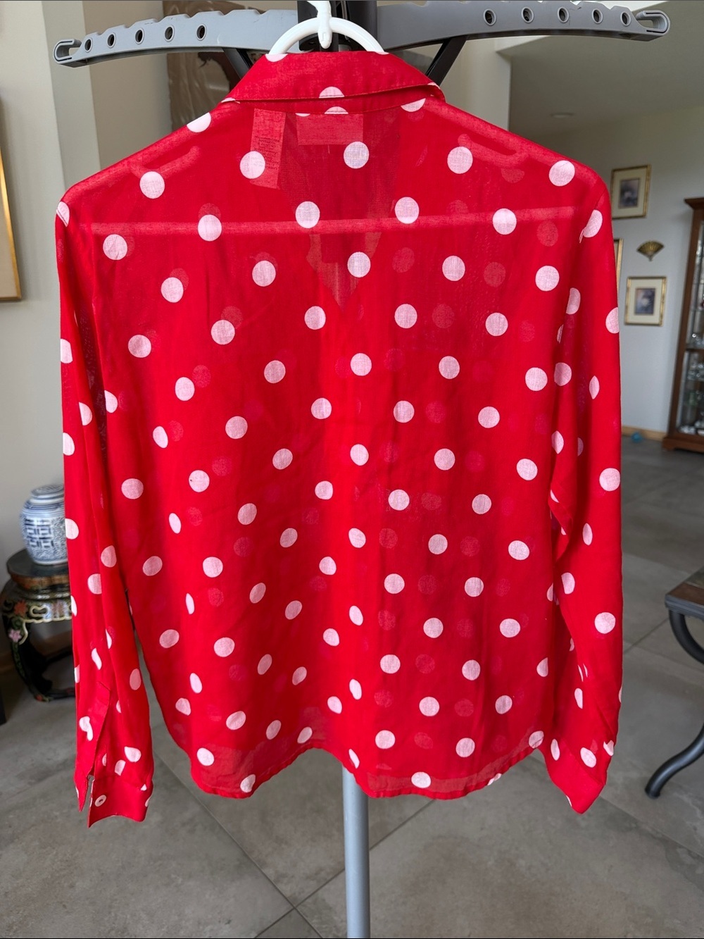 Liz Claiborne Red and White Polka Dot Button-Down Cotton Blouse sz S petite - Picture 5 of 6